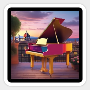 A Grand Piano In A Picturesque Scene in Florence Italy At Dusk Sticker